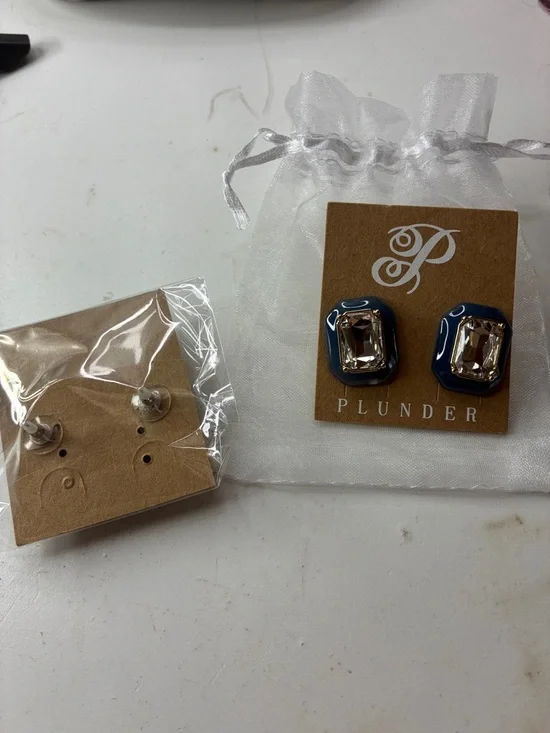 Plunder Navy and Clear Rectangular Crystal Stud Earrings Set of Two NWT - Picture 5 of 5